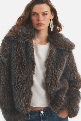 By Anthropologie Faux Fur Coat Jacket