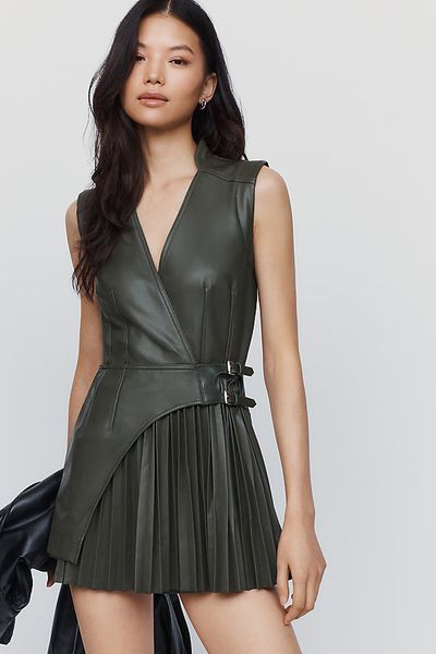 By Anthropologie Faux Leather Wrap Romper