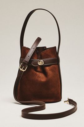 By Anthropologie Faux Suede Buckle Bucket Bag