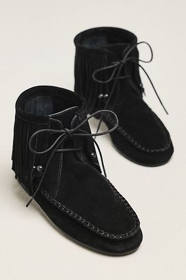By Anthropologie Fringed Moccasin Boots