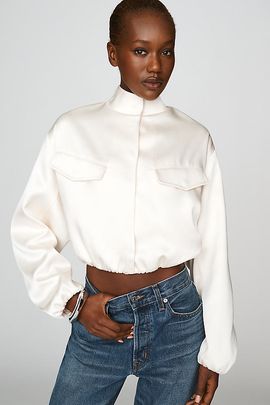 By Anthropologie Funnel-Neck Satin Jacket