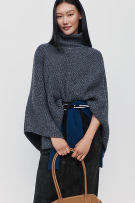 By Anthropologie Funnel Neck Ribbed Poncho