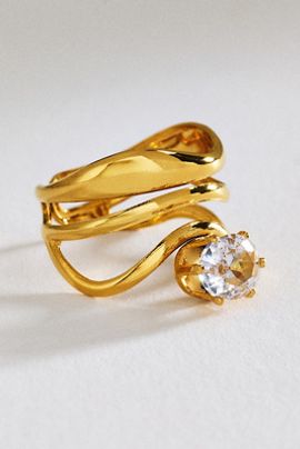By Anthropologie Hammered Metal Crystal Ring