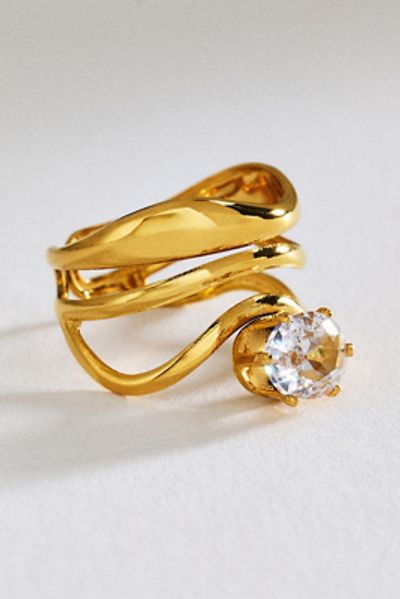 By Anthropologie Hammered Metal Crystal Ring
