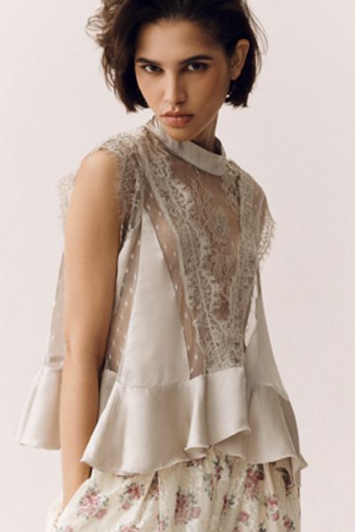 By Anthropologie Harmony Sheer Lace Peplum Blouse