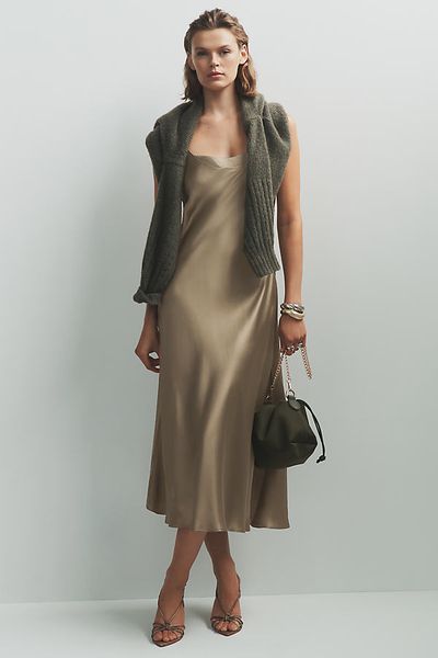 By Anthropologie Ingrid 100% Silk Midi Slip Dress