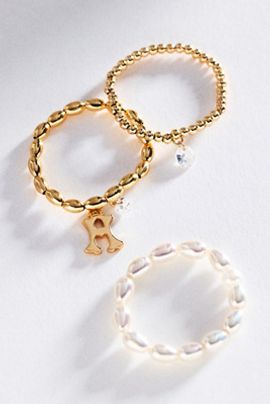 By Anthropologie Initial Stretch Rings, Set of 3