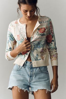 By Anthropologie Juliet Crew-Neck Cardigan Sweater: Cotton Blend Edition