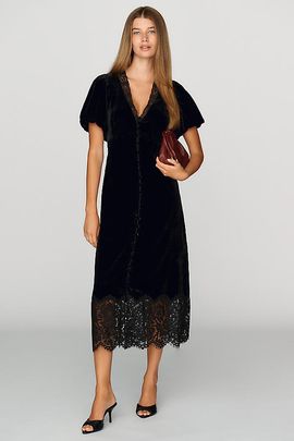 By Anthropologie Katerina Velvet Button-Front Dress