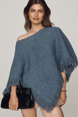 By Anthropologie Knit Fringe Triangle Poncho