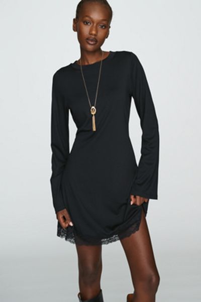 By Anthropologie Knit Lace-Trim Mini Dress