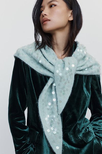 By Anthropologie Knit Sequin Triangle Scarf