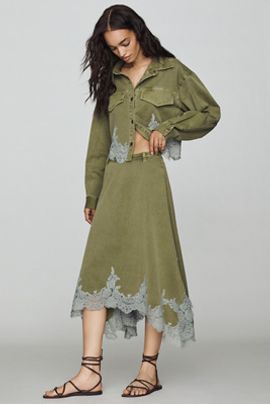 By Anthropologie Lace-Trim Utility Midi Skirt