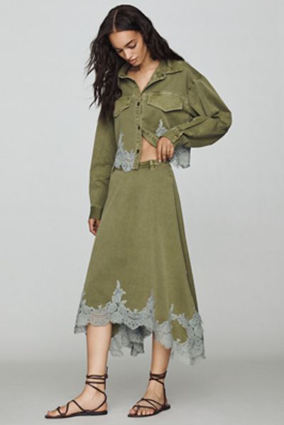 By Anthropologie Lace-Trim Utility Midi Skirt