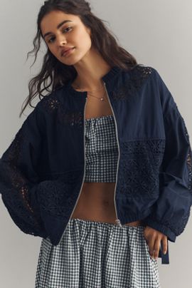 By Anthropologie Lace Bomber Jacket