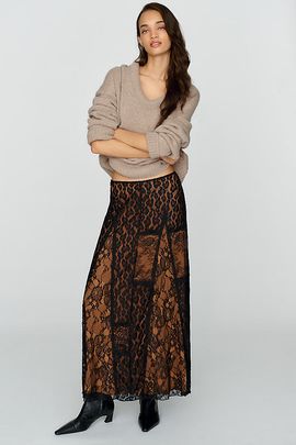 By Anthropologie Lace Godet Maxi Skirt
