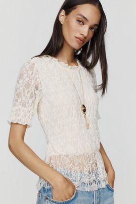 By Anthropologie Lace Peplum Top