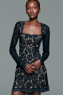By Anthropologie Lace Square Neck Mini Dress