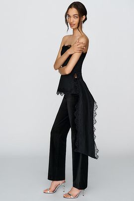 By Anthropologie Lace Trim Side Train Strapless Top