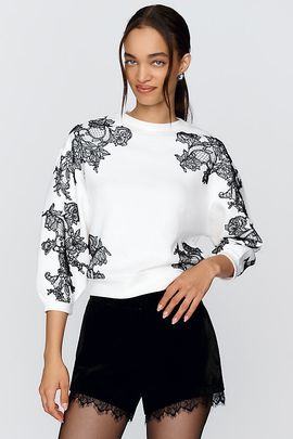 By Anthropologie Layered Lace Puff Sleeve Top