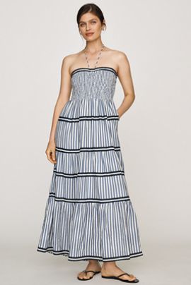 By Anthropologie Linen Cotton Halter Midi Dress