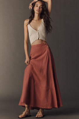 By Anthropologie Linen Cotton Olivette Maxi Skirt