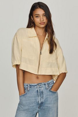 By Anthropologie Linen Crop Jacket