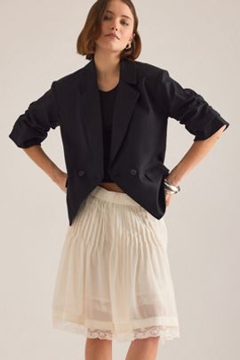 By Anthropologie Linen Scrunched Sleeve Blazer Jacket