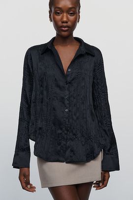 By Anthropologie Long-Sleeve Ruffled Silken Blouse