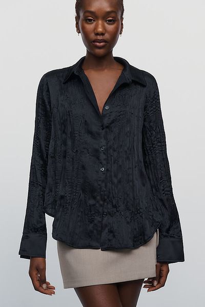 By Anthropologie Long-Sleeve Ruffled Silken Blouse