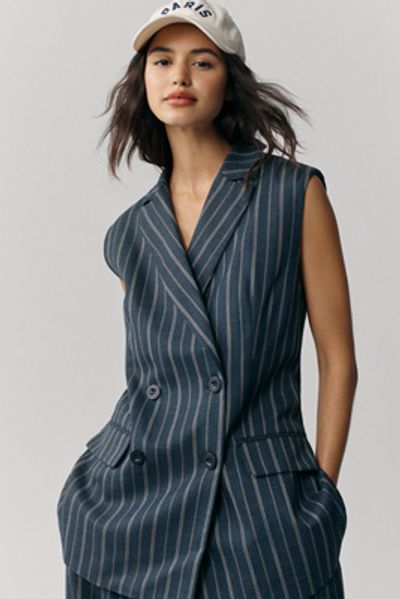 By Anthropologie Longline Pinstripe Vest Jacket