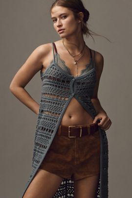By Anthropologie Longline Stitched Sleeveless Cardigan