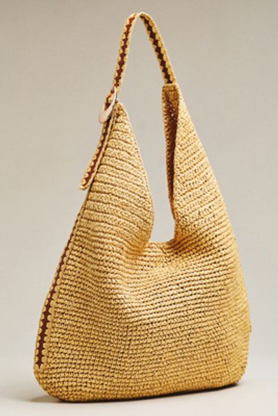 By Anthropologie Love Knot Mini Whipstitch Raffia Slouchy Bag