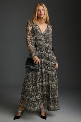 By Anthropologie Marais Printed Chiffon Maxi Dress