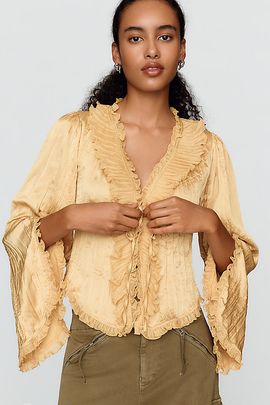 By Anthropologie Mariana Ruffled Tie Front Top