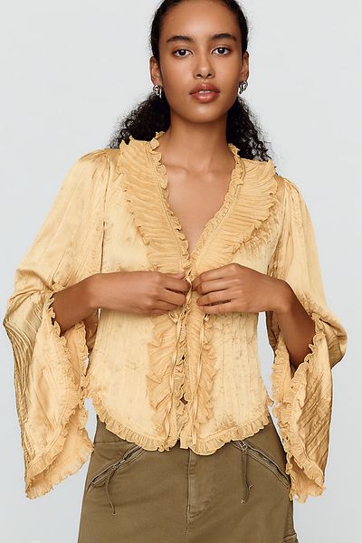 By Anthropologie Mariana Ruffled Tie Front Top