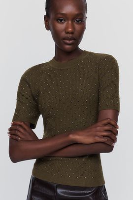 By Anthropologie Merino Wool Blend Studded Sweater