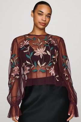 By Anthropologie Mesh Embroidered Top