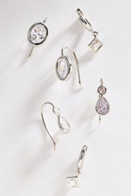 By Anthropologie Mixed Crystal Earrings, Set of 3