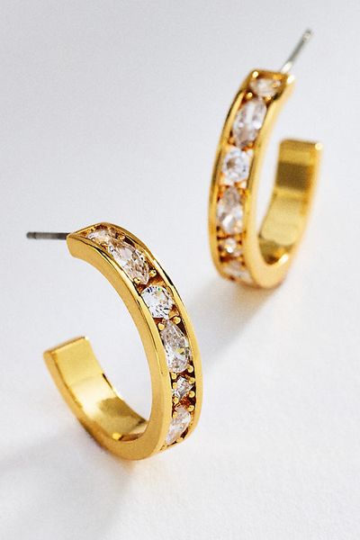 By Anthropologie Mixed Stone Bezel Hoop Earrings