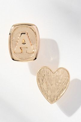 By Anthropologie Monogram and Heart Brooch, Set of 2