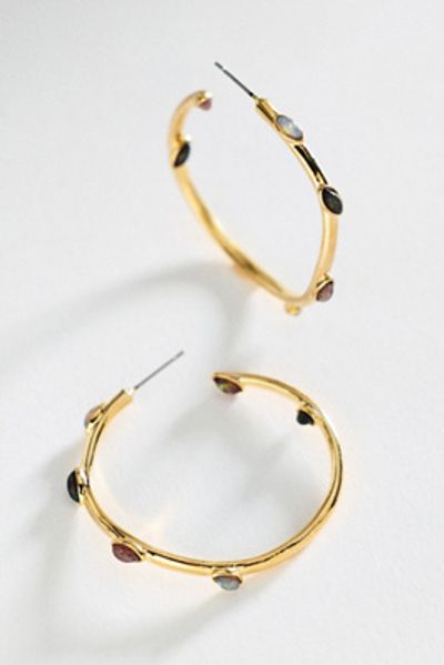 By Anthropologie Multi-Stone Large Hoop Earrings