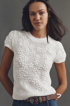 By Anthropologie Odessa 100% Cotton Bobble Sweater