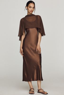 By Anthropologie Overlay Cape Slip Dress