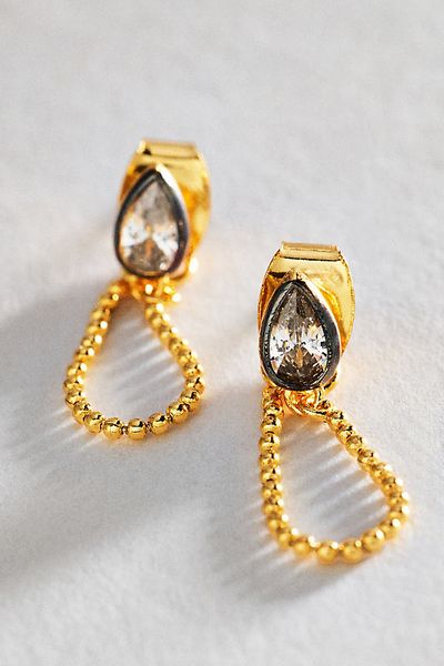 By Anthropologie Pear Crystal Front Back Earrings