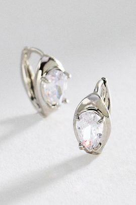 By Anthropologie Pear Cut Crystal Huggie Hoop Earrings