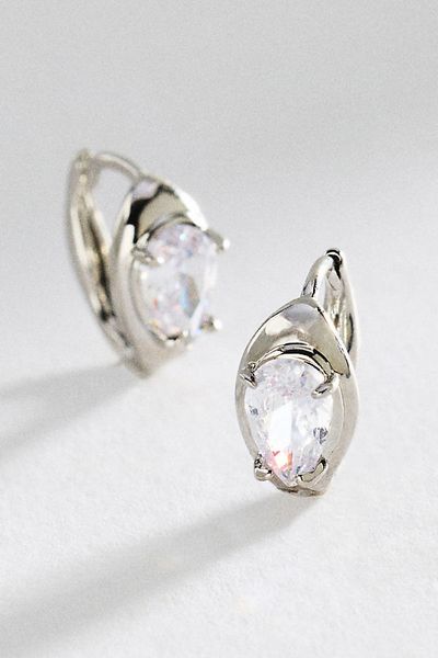 By Anthropologie Pear Cut Crystal Huggie Hoop Earrings
