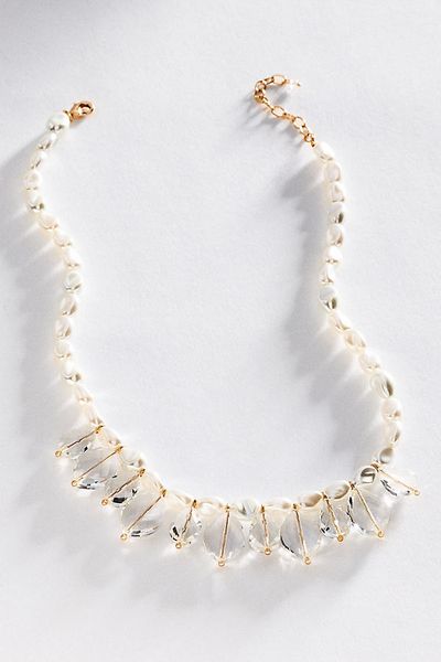 By Anthropologie Pearl & Crystal Fan Necklace