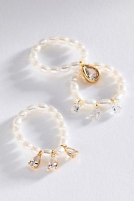 By Anthropologie Pearl Stretch Ring, Set of 3
