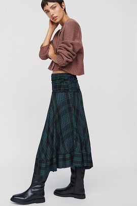 By Anthropologie Plaid Circle Midi Skirt